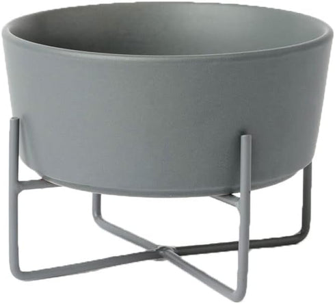 Waggo Simple Solid Dog Bowl with Iron Stand, Single Ceramic Feeder or Water Bowl for Small or Large Dogs (Small,
