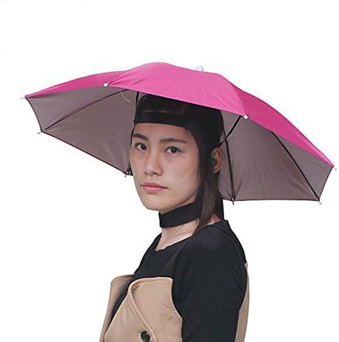 Inoutdoorkit Umbrella Hat - Folding Hands-Free Sunshade for Golf, Traveling, Fishing, Gardening, Beach, Camping, Rose