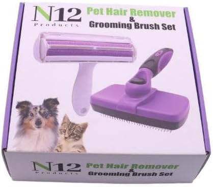 N12 Combo Dogs Cats Roller Hair Remover - Cleaning Set with Self Cleaning Slicker Brush