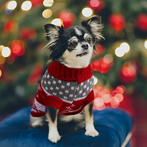 2 Pieces Christmas Cat Dog Sweater - Holiday Sweater for Small Dogs - Warm Reindeer Snowflake Knitwear
