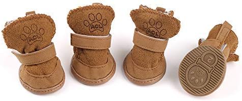 URBEST Dog Shoes with Hook Loop Closure, 4Pcs Booties for Chihuahua, Brown, Size 2#