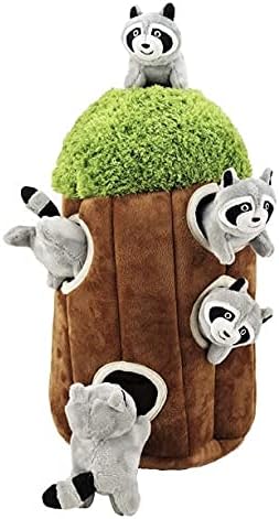 5-Pack Glow Pups Dog Puzzle Plush Toy Tree with Squeaky Raccoons, Interactive Hide and Seek Fun, Promotes Mental