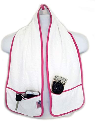 Sports Towel - 100% Cotton, 2 Zipper Pockets for Safe Belongings, Super Soft and Absorbent (Pink)