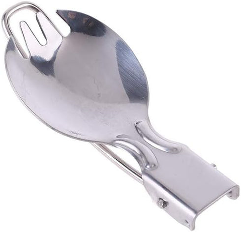 Foldable Stainless Steel Spork, Camping Cook Picnic Fork Spoon, Clear Plastic Forks