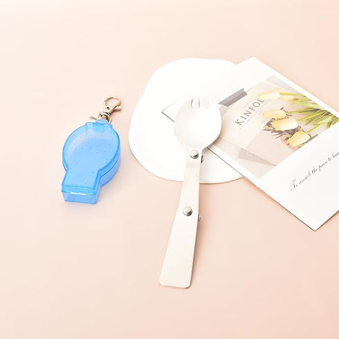 Folding Camping Spork with Case, Portable Keychain Spork, Long Handle Reusable Stainless Steel Collapsible Utensil