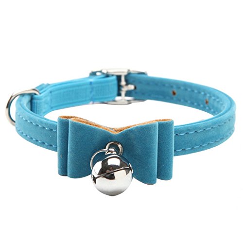 AKOAK Adjustable PU Leather Pet Dog Bowknot Lead with Bell Necklace, Blue