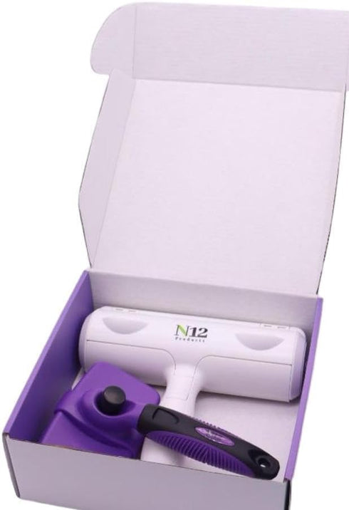 N12 Combo Dogs Cats Roller Hair Remover - Cleaning Set with Self Cleaning Slicker Brush