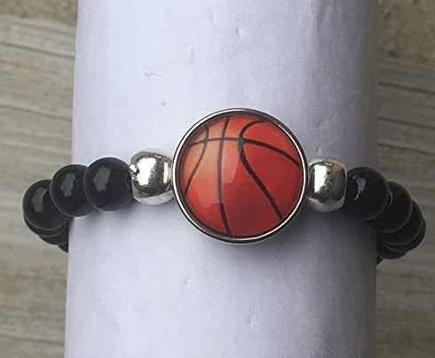 Sportybella Basketball Interchangeable Snap Charm Bracelet - Beaded Jewelry for Basketball Lovers