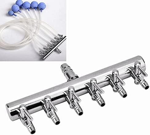 Fish Air Control Lever Valve Distributor, Stainless Steel Air Tubing Splitter for Aquarium (6 Way)
