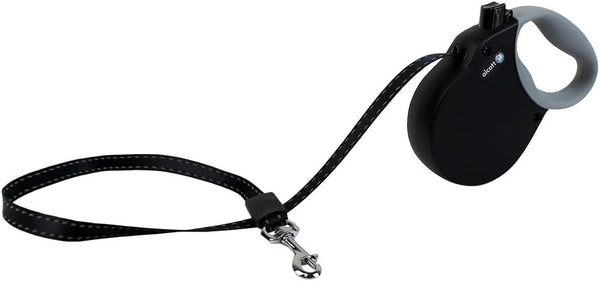 Alcott Adventure Reflective Belt Leash – 10 Feet, Extra Small for Dogs up to 25 lbs, Black with Grey Soft Grip Handle