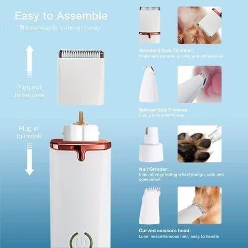 Dog Grooming Clippers Kit, Electric Rechargeable Cat Trimmer Tools, 4 in 1 Multifunctional Low Noise Pet Shaver, Nail