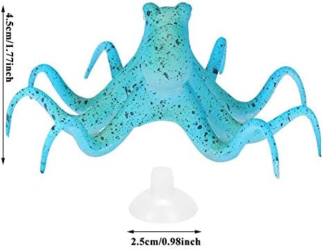 Aquarium Octopus Decoration, Fish Tank Fluorescent Octopus Ornament Artificial Silicone Simulation Octopus with Suction Cup Blue