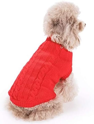 FAMI Dog Clothes Sweater for Small Dogs, Soft Winter Puppy Sweaters, Warm Outfit for XS S Cats (Red, X-Small)
