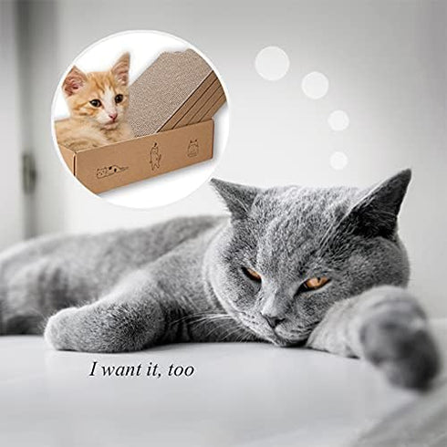 4 Packs in 1 Cat Scratch Pad with Box, Reversible Durable Cardboard Scratcher for Cats to Rest and Play