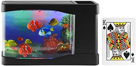 Playlearn Mini Aquarium Toy Fish Tank with Moving Fish – USB/Battery Powered – Fake Aquarium with 3 Fish