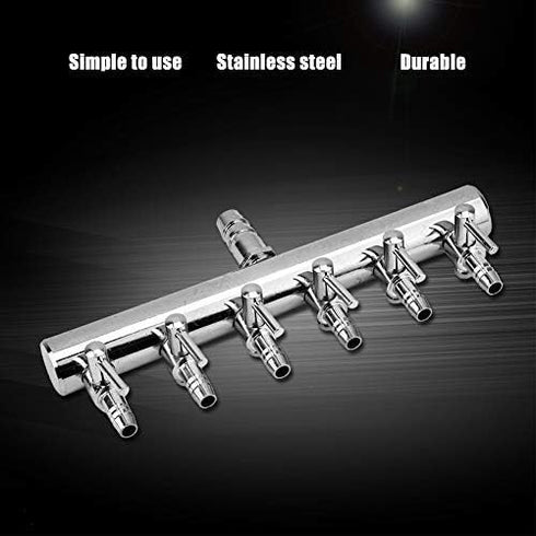 Fish Air Control Lever Valve Distributor, Stainless Steel Air Tubing Splitter for Aquarium (6 Way)