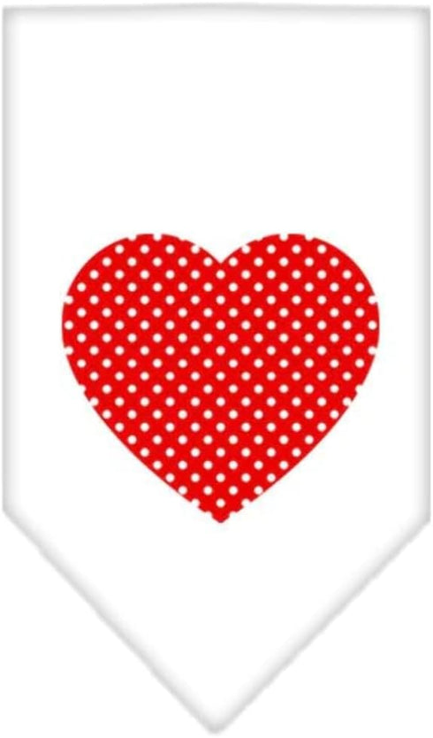 Pet and Dog Bandana Screen Printed, Red Swiss Dot Heart Navy Blue Large