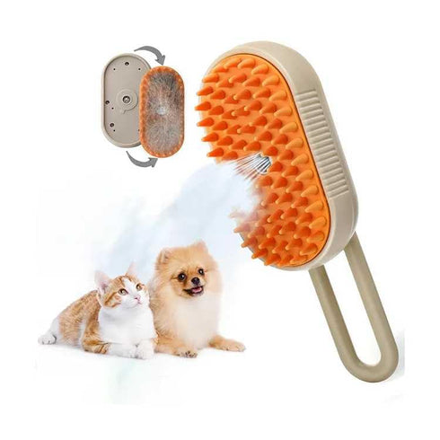 2024 Multifunctional Cat Dog Hair Brush, 3 In 1 Steamy Grooming Brush for Removing Tangled Hair (Khaki)