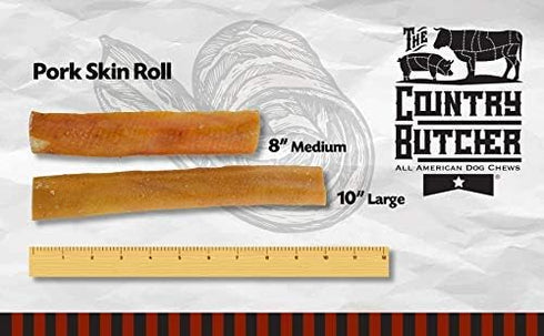 COUNTRY 10 Count THE BUTCHER Pork Roll Dog Chews for Large Breed Dogs, Natural, Dental Treat, Made in the USA