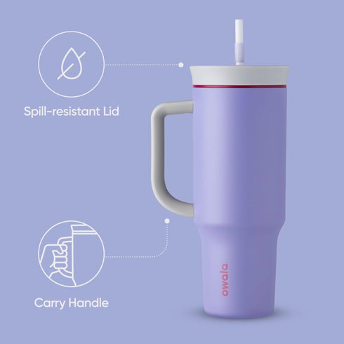 Owala Stainless Steel Triple Layer Insulated Travel Tumbler, 40 oz with Spill Resistant Lid, Light Purple