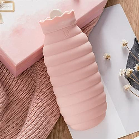 SHUOCONG Silicone Hot Water Bottle Warm Palace Hand Warmers Portable Explosion-Proof Plush Baby Students Bag(B Grey L)