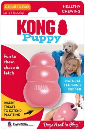 KONG Puppy Natural Teething Rubber Chew Toy for XS Puppies - Stuffable Dog Toy for Extended Playtime - Pink