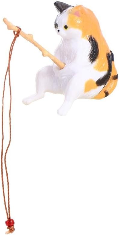 Mini Cute Cat Fishing Figurine, Aquarium Ornaments, Animal Statues for Home Decoration