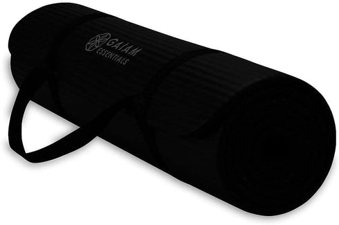 Gaiam Essentials Thick Yoga Mat - Fitness & Exercise Mat with Easy-Cinch Carrier Strap, 72"L x 24"W x 2/5 Inch