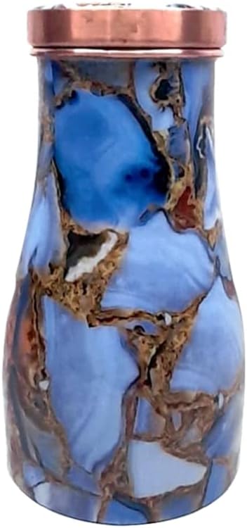 Ornate International Pure Copper Hammered Design Water Bottle, 1000 ml with Tumbler and Lid (Marble)