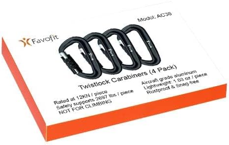 Heavy Duty Locking Carabiner Clips - Favofit 12KN (2697 lbs) Clips, 3.2'' Small D Ring for Camping, Hiking, Dog Leashes