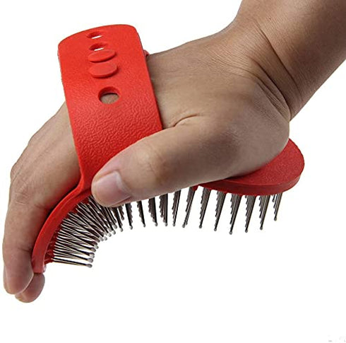 Pet Rubber Grooming Brush, Bath Brush Massager with Adjustable Loop Handle and Stainless Steel Pin, Random Color