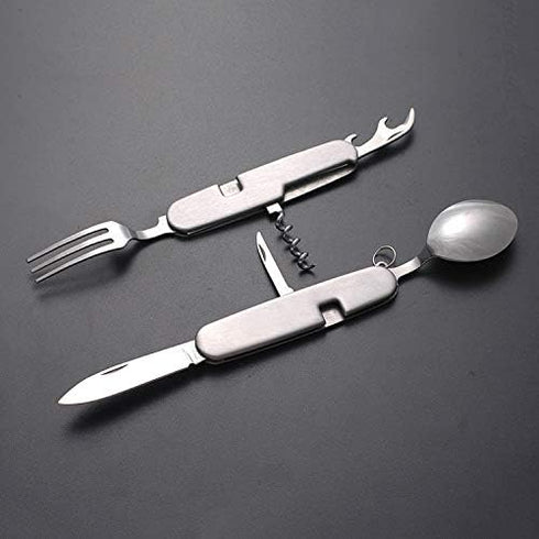 Multifunctional 6-in-1 Fork and Spoon Corkscrew Combination for Camping and Survival