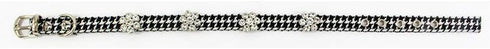 Rhinestone Dog Collar - Designer Crystal Jewelry, Cute Houndstooth Cloth Cat Collar, Size S