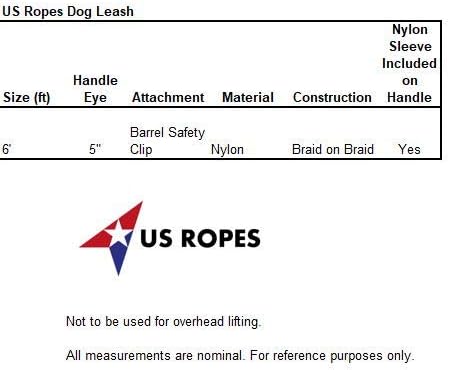USR Nylon Double Braided Dog Leash, 3/8" x 6' in Black and Blue