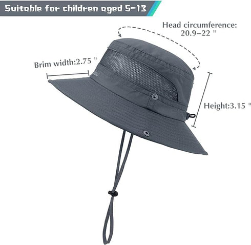 Outdoor Kids Sun Hat for Girls Boys, Breathable UPF 50+ Cap, Wide Brim Summer Beach Bucket Hat