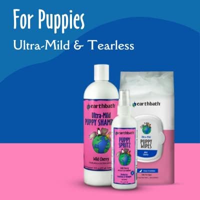 earthbath Ultra-Mild Wild Cherry Puppy Wipes - 100 Count (1 Pack) - Best Pet Wipes for Dogs & Puppies, Made in USA,