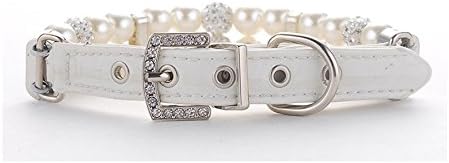 1Pc Adjustable Dog Cat Pearl Collar with Crystal Rhinestone Decor, Cute PU Leather Necklace for Pets