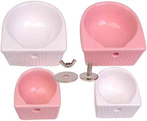 Small Animals Bowl, Detachable Ceramic Feeder for Water & Food, Supplies for Rabbit, Parrot, Hamster, White