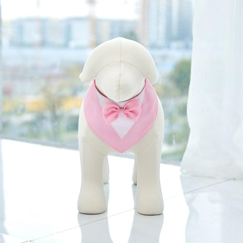 aoozleny Dog Tuxedo Formal Cat Wedding Bandana with Bow Tie - Pet Birthday Costume for Cats and Dogs (Pure Pink, Large)