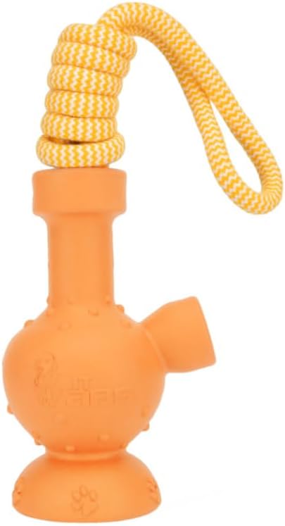 Funny Dog Toy Chew Rubber Tug-A-War - Medium to Large Dogs - Ideal Gift for Dog Birthday - Orange Body with Yellow Rope