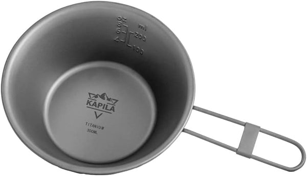 KAPILA 300ml Titanium Bowl with Folding Handle, Portable Camping Picnic Tableware