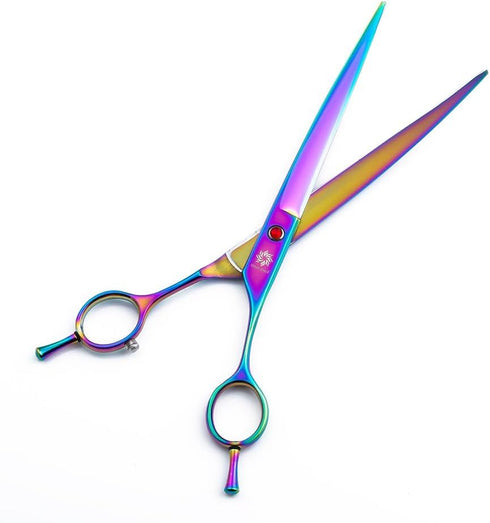 Dream Reach 8.0 Inch Twin Tailed Rainbow Curved Blade Pet Grooming Scissors with Case
