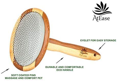 Natural Bamboo Deshedding Slicker Brush for Short and Long Haired Dogs Cats - Gentle Easy Grooming