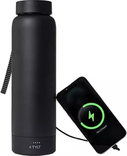 2.0 24oz 5700mAh TYLT Power Bottle Stainless Steel Wide Mouth Water Bottle Removable Magnetic Portable Power Bank