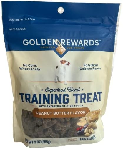 Peanut Butter Flavor Training Treats - Golden Rewards Superfood Blend, 9oz Bag