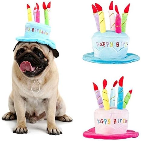 Cute Adorable Dog Cat Birthday Cake Hat, Pet Cap with 5 Color Candles Design, Party Custom Accessory (Pink)