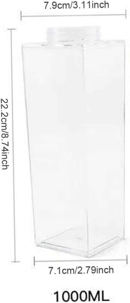 Peosaard 1000ml Milk Carton Water Bottle, Clear Square Milk Bottle, Plastic Clear Water Bottle Leak-Proof Milk Carton