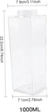 Peosaard 1000ml Milk Carton Water Bottle, Clear Square Milk Bottle, Plastic Clear Water Bottle Leak-Proof Milk Carton