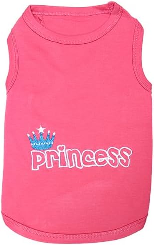 Parisian Pet Dog T-Shirt - Pink Sleeveless Vest with 'Princess' Embroidery - Machine Washable for Small Dogs - S