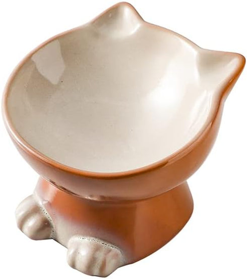 Elevated Cat/Dog Bowls - 6.25 Inch Ceramic Raised Food & Water Bowl Set for Protecting Pet's Spine - Feeding Supplies